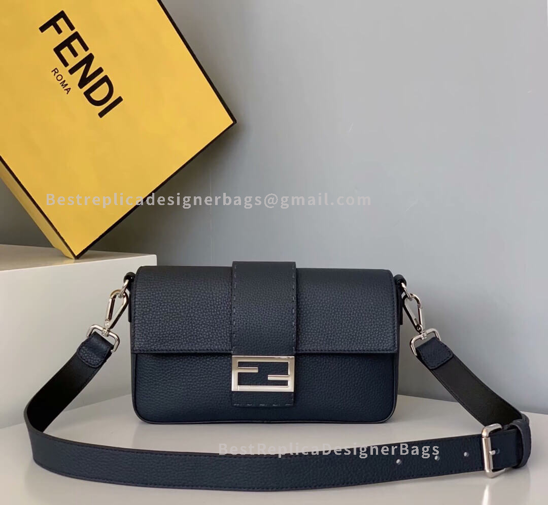 Fendi Baguette Medium Blue Leather Bag SHW 0122M